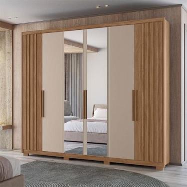 Imagem de Guarda Roupa Casal Ambiente Araguaia 6 Portas Carvalho Fendi com Espel
