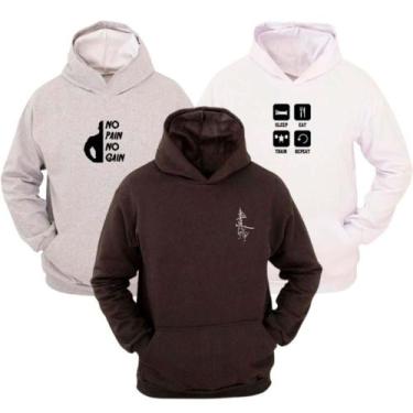 Imagem de KIT 3 Moletom Ragor Algodão Flanelado Blusa Frio Treino, G, Preto, Cin