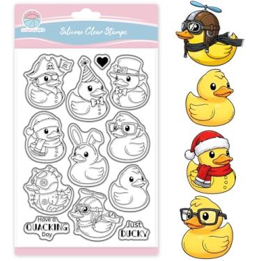 Imagem de GLOBLELAND Carimbos transparentes de patos de borracha fofos para fazer cartões, patos, carimbos transparentes de animais de desenho animado, selos de silicone para scrapbook, aniversário, Natal