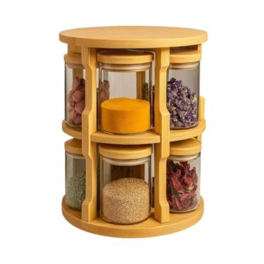 Imagem de Porta Temperos e Condimentos Giratório com 10 Potes de Vidro e Tampas de Bambu Herméticas - Organiza Temperos Ordenadamente, Evita Umidade e Facilita Acesso