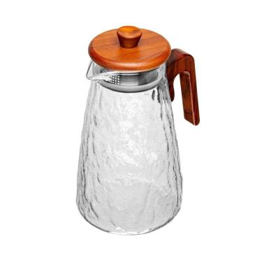 Imagem de Jarra de Vidro Martelado C/Tampa Hermética Filtro Aço Inox e Alça de Bambu 1,8 Litros Wolff