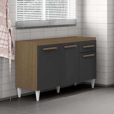 Imagem de Balcão Cozinha comTampo 120cm 1 Gaveta Grazieli Atacama/Grafite A09 - D'Rossi