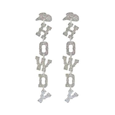 Imagem de Brincos pendentes com glitter Howdy Letter Western, cowgirl, chapéu de cowgirl, brincos para mulheres, homens, declaração de Howdy, joia para decoração de festa de concerto country, Zinco, Sem pedra