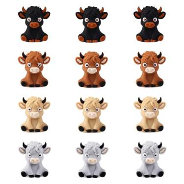 Imagem de 12 peças de contas de silicone para gado das terras altas, contas focais de silicone multicoloridas, gado 3D para fabricação de chaveiros, contas soltas criativas a granel para canetas, artesanato
