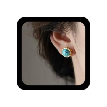Imagem de Ximdble Brincos vintage redondos turquesa brincos de pedra azul minúsculos brincos turquesa retrô brincos de gota de pedra azul declaração brincos redondos joias para mulheres