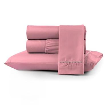 Imagem de Jogo de Lençol Queen 3 Peças 400 Fios Micropercal com Elástico Perimetral e Toque Aveludado (ROSE,KING)