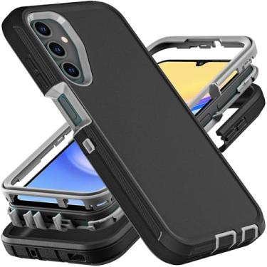 Imagem de YKHJKLEC Capa para Samsung Galaxy A15 5G, grau militar, 3 em 1, resistente à prova de choque/à prova de queda/poeira com 2 peças de protetor de tela de vidro temperado (preto/cinza)