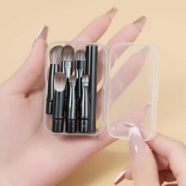 Imagem de Conjunto de 6 pincéis de maquiagem profissionais portáteis para viagem com caixa portátil para base em pó para blush, corretivo e maquiagem perfeito para qualquer lugar