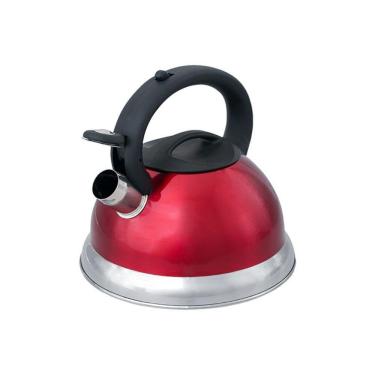 Imagem de Chaleira Em Inox Com Apito E Fundo Duplo à Indução Vermelha