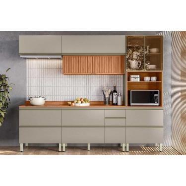 Imagem de Cozinha Completa Proença 5 Peças (2aéreos+2balcões+1paneleiro) C5p125 Nogueira Touch-nude Prime - Demóbile