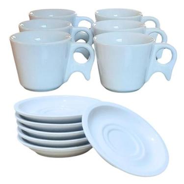 Imagem de Kit Jogo 6 Xícaras de Café/Chá 200ml com Pires - Porcelana Branca de A