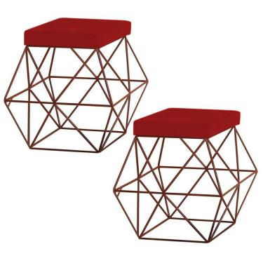 Imagem de Kit 2 Puffs Decorativo Base Bronze Trixie Veludo Vermelho