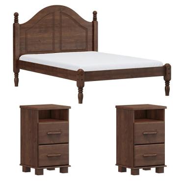 Imagem de Cama Casal 02 Mesas De Cabeceira Madeira Maciça Milani Store Cafe