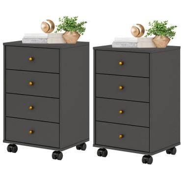 Imagem de Kit Com 02 Mesa De Cabeceira Presence 9070 Grafite Grafite