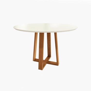 Imagem de Mesa De Jantar Kappesberg Em Madeira Maciça Com Tampo De Vidro Off White 120cm