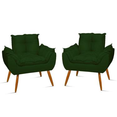 Imagem de Kit 02 Cadeiras Poltronas Opala Suede Promoção Black Cor:verde