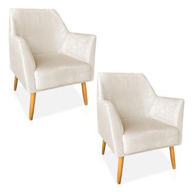 Imagem de Kit 02 Poltronas Decorativa Julia Veludo Pés Palito Castanho Bege