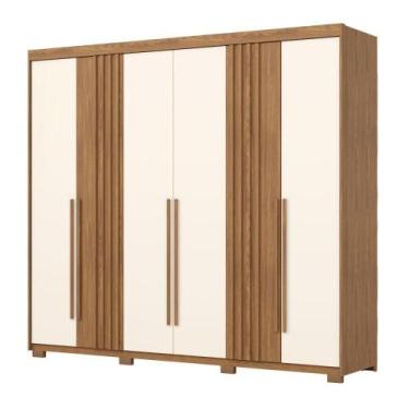 Imagem de Guarda Roupas Casal Ripado 6 Portas 4 Gavetas íris Madeirado/off White