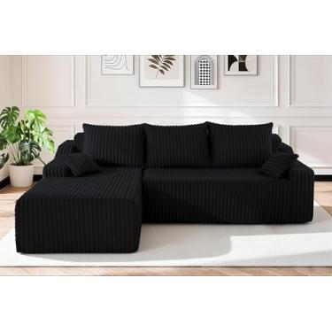 Imagem de HABUTWAY Sofá secional em nuvem, sofá desossado com espreguiçadeira, sofá modular confortável com assento profundo para sala de estar, quarto, sofá em forma de L com tecido de veludo cotelê, sem