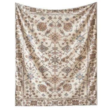 Imagem de Cobertor de lã com estampa de jardim para cama, sofá, viagem e acampamento, cobertor de pelúcia fofo super macio para todas as estações 152 x 203 cm (bege)