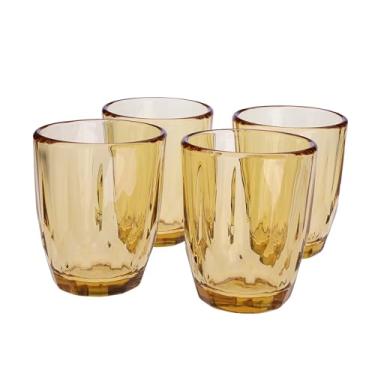 Imagem de Copos de vidro âmbar Smartest Lock, 266 g, conjunto de 4, padrão de diamante