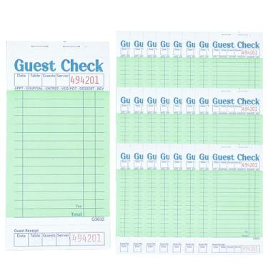 Imagem de Officeva Bloco de notas para servidor de verificação de convidados, pacote com 24, 1200 pedidos, blocos de verificação de convidados verdes com recibo inferior, bloco de notas de garçonete para