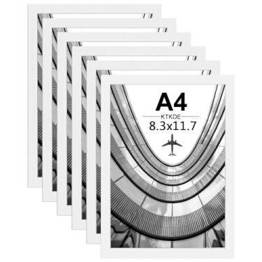 Imagem de KTKDE Conjunto de 6 porta-retratos A4, moldura de madeira branca para pôster de certificado e foto, formatos horizontal ou vertical, moldura de 21 x 39 cm, moldura com acrílico resistente a