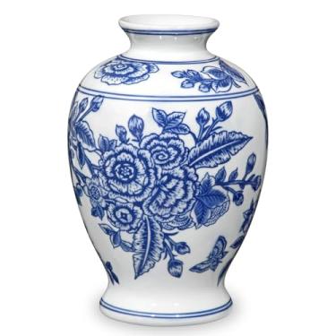 Imagem de Vaso azul e branco, vaso de cerâmica para decoração de casa Vasos chinoiserie de 24 cm para flores, vasos de flores de porcelana azul e branco para sala de estar, banheiro, mesa de jantar centros de