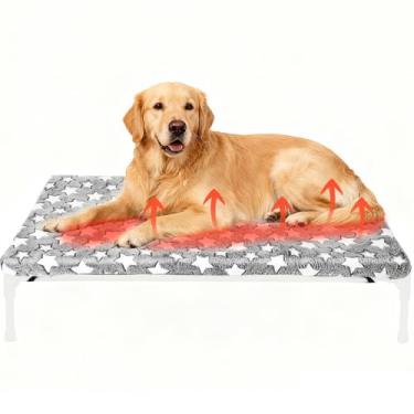 Imagem de Clysee Almofada grande para cama de cachorro com autoaquecimento de 106 x 66 cm para substituição de cama elevada para animais de estimação autoaquecida, térmica, tapete de berço com alça de canto