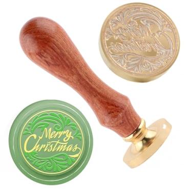 Imagem de Carimbo de lacre de cera de Natal, carimbos de latão e cabo de madeira, cabeça para cartões de Natal, convites, cartas, envelopes, cartões de felicitações, presentes