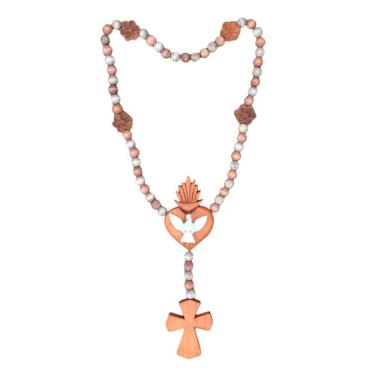 Imagem de Terço Decorativo Grande Colar De Mesa De Madeira Com Divino Espirito Santo