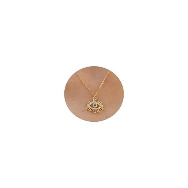 Imagem de Colar de ouro delicado para mulheres, não mancha, à prova d'água, ouro 18K, cruz, coração, folha, colares, gargantilhas, joias modernas, presente de aniversário, Natal, Evil Eye Starry-Gold, Latão