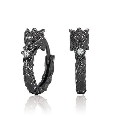 Imagem de Hanreshe Brincos de argola de dragão de cobre, banhado a prata, joias modernas, brincos de dragão pequenos para homens e mulheres, presente, Latão, Sem pedra preciosa