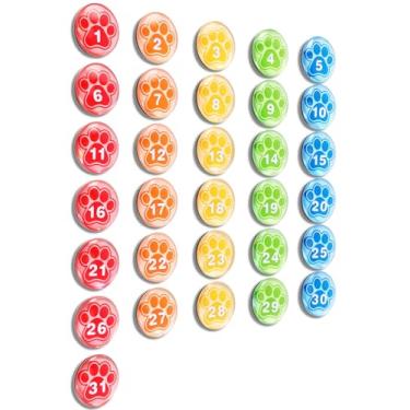 Imagem de Tellegloww Números grandes de calendário magnético de 3,5 cm, presente de Natal, ímãs de calendário de vidro colorido para agendamento, quadro branco magnético, geladeira (impressões de patas)