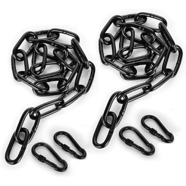 Imagem de SHUESS 2 peças de corrente preta para cadeira suspensa com 4 mosquetões, kits de pendurar com capacidade de 200 kg, ferragens para cadeira de pendurar resistentes, corrente de balanço para ambientes