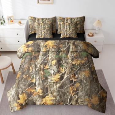 Imagem de Jogo de cama camuflado, rústico, casa de fazenda, 7 peças, para decoração de quarto, para crianças, meninos e adolescentes, com edredom para decoração de quarto, marrom