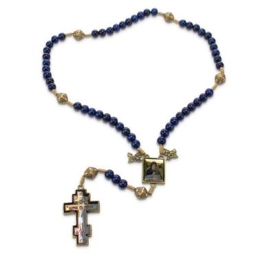 Imagem de Terço Nossa Senhora do Perpetuo Socorro Madeira Azul 8 mm - Amém Decor