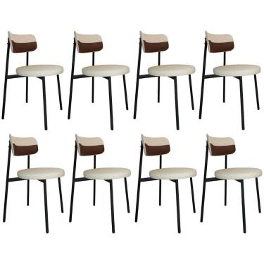 Imagem de Cadeira De Jantar Estofada Kit 8 Nyka M25 Linho Areia/marrom - Mpozenato