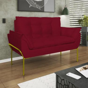 Imagem de Sofá Namoradeira Base Metal Dourada Reforçada Tecido Suede Vermelho