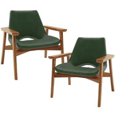Imagem de Kit 02 Poltronas Decorativa Para Sala De Estar Living Base Madeira Becker L02 Couríssimo Verde Musgo - Lyam Decor