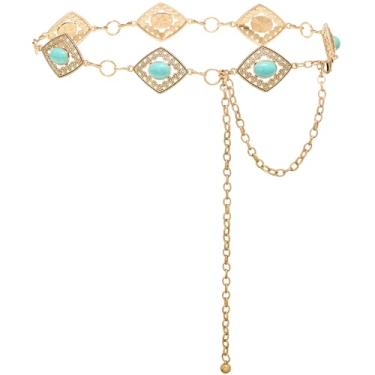 Imagem de BOSTANTEN Cinto feminino de corrente de metal ocidental para cowgirl, boêmio, turquesa, jeans, roupa de concerto country, 003-Diamond Vintage Goldr, Length 45" (25"+extended chain 21")