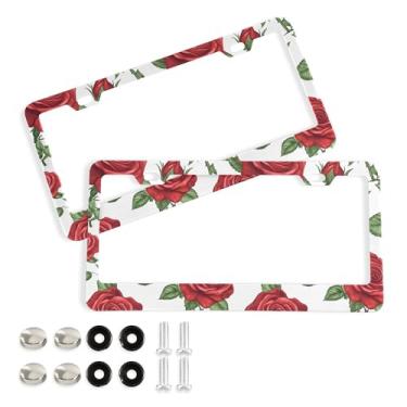 Imagem de SEHANY Molduras de placa de carro rosa dos namorados, capas de moldura de placa de carro de alumínio à prova de ferrugem com orifícios elípticos e parafusos serve para veículos padrão dos EUA tamanho