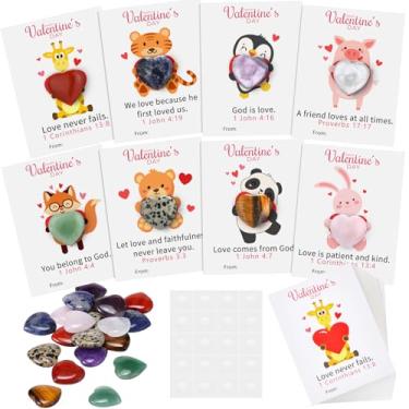 Imagem de Humyoun Conjunto de 40 cartões cristãos de dia dos namorados, presentes para crianças, cartões de felicitações com pedras de coração, presentes de troca de namorados para meninos e meninas, sala de