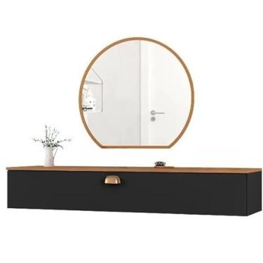 Imagem de Penteadeira com Espelho e Gaveta 100cm – Camarim Grande com Cores Variadas(Preto/Nature)