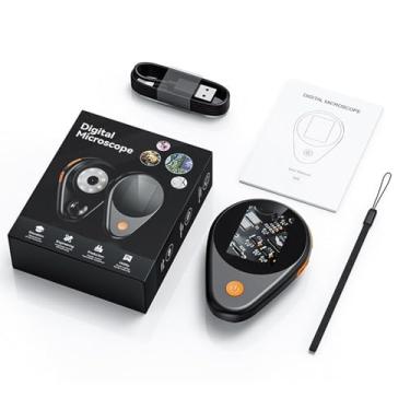 Imagem de Fafeicy Microscópio Eletrônico Portátil, Tela IPS de 2 Polegadas Com Ampliação de 500X Com 8 Luzes LED para Experimentos Científicos, Manutenção, Soldagem, Inspeções de Pesquisa (BLACK)