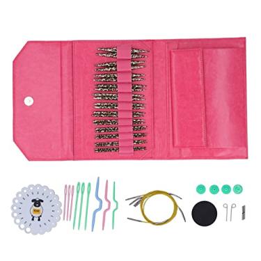 Imagem de Ainoli conjunto de agulhas de tricô removível circular leopardo impressão agulhas de tricô camisola agulha calibre botões saco do plutônio kit de crochê (Rosa Vermelha)