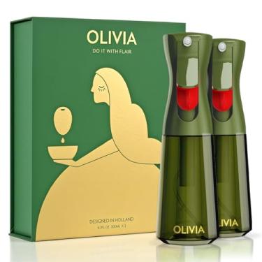 Imagem de FLAIROSOL OLIVIA Pulverizador de óleo para cozinhar, pacote com 2 pulverizadores de azeite de oliva de vidro verde, dispensador de óleo de 200 ml para cozinha, frasco de spray de óleo contínuo com
