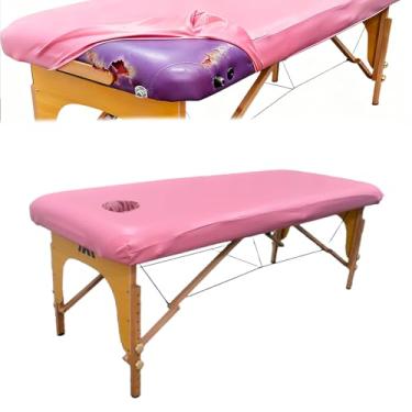 Imagem de Capa de mesa de massagem ajustada com orifício para o rosto – Protetor de couro 100% PU ultra durável de 196 cm x 81 cm de largura para camas de spa e terapia (rosa, 1 pacote)