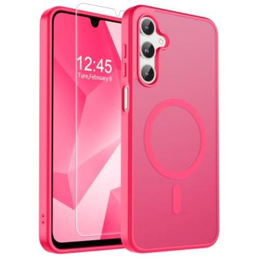 Imagem de SUPFINE Capa magnética para Samsung Galaxy A16 5G com protetor de tela, (compatível com MagSafe) (proteção contra quedas de grau militar) capa de telefone fina translúcida à prova de choque, rosa