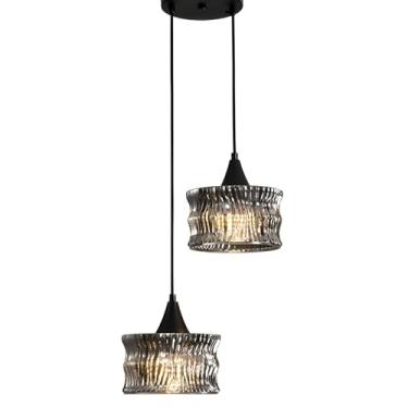 Imagem de Luminária pendente de 1 lâmpada em vidro preto, estilo vintage industrial retrô, com soquete E27 e altura ajustável, ideal para sala de estar, quarto, sala de jantar e cafeteria (lâmpada não